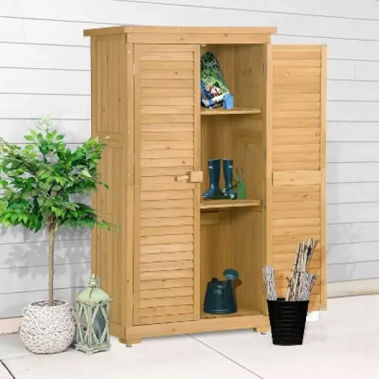 Wooden Garden Shed, 3-Tier Patio Storage Cabinet with Shelves, Outdoor Organizer, Fir Wood Wooden Lockers with Fir Wood for Indoor Outdoor image {7}