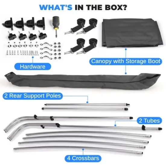 Bimini Top Boat Cover for Sun Protection with 4 Bow Design, Durable Fabric, Fits 96" Width, Gray image {1}