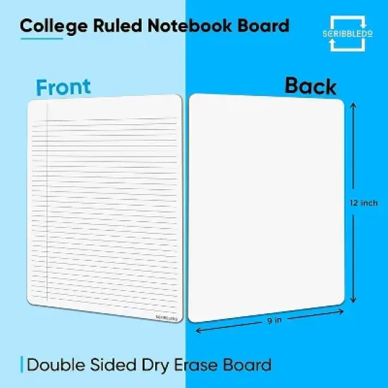 SCRIBBLEDO College Ruled Lined 2-Pack 9"x12" Dry Erase Board &ndash; Double-Sided Reusable Whiteboard for Writing Practice image {6}