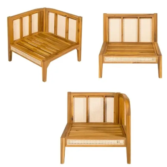 5-Piece Outdoor Sectional Sofas Set,V-Shaped Acacia Wood Patio Sectional with Cushions,Wicker Outdoor Sectional Sofa for Balcony-Coolbibila image {5}