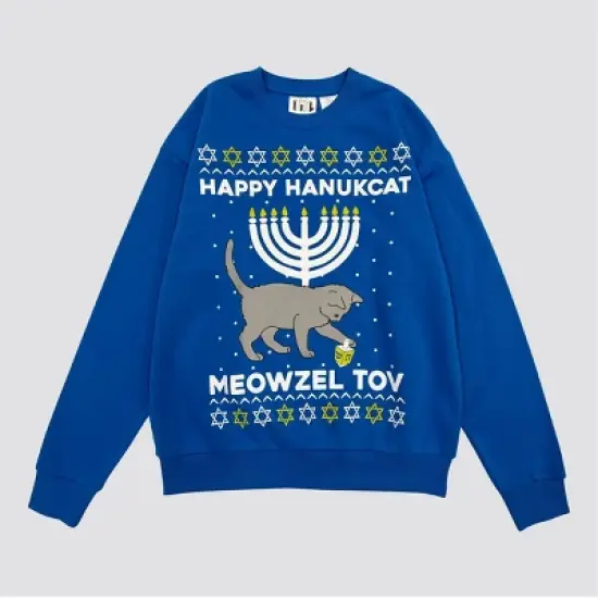 Men's IML Meowzel Tov Hanukkah Graphic Pullover Sweatshirt - Royal Blue image {3}