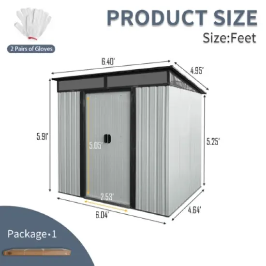 6ft x 5ft Outdoor Metal Storage Shed with Lockable Sliding Doors and Transparent plate for Garden, Lawn ( White and Black ) image {4}