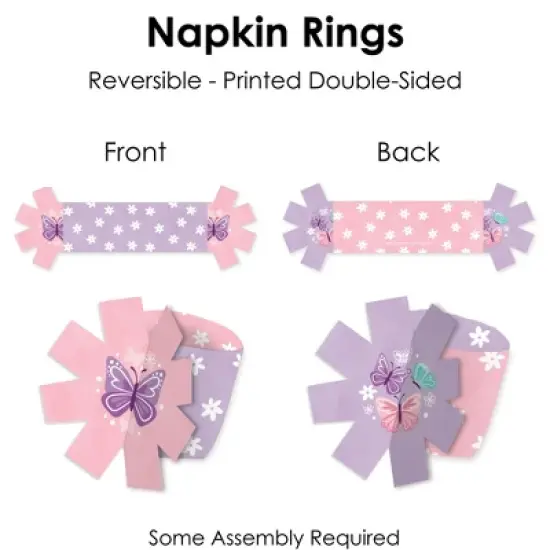 Big Dot of Happiness Beautiful Butterfly - Floral Baby Shower or Birthday Party Paper Napkin Holder - Napkin Rings - Set of 24 image {5}