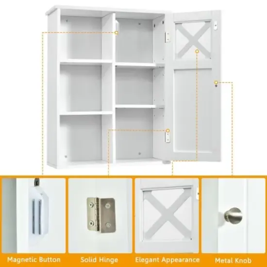 Costway Wall-Mounted Cabinet Bathroom Storage 2-Tier Shelf Multipurpose Organizer White image {9}