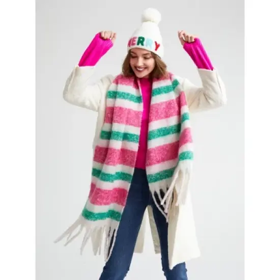 Shiraleah Pink and Green Stripe Jesse Scarf image {1}