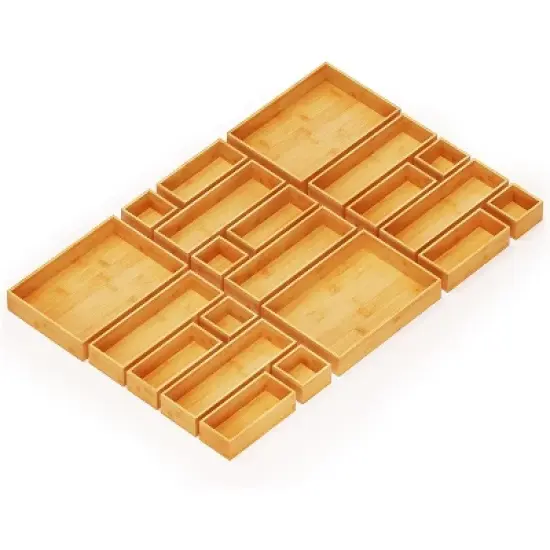21-Piece Bamboo Drawer Organizer Set &ndash; Multi-Use Divider Bins for Kitchen, Bathroom, Office, and Makeup Storage, Natural image {7}