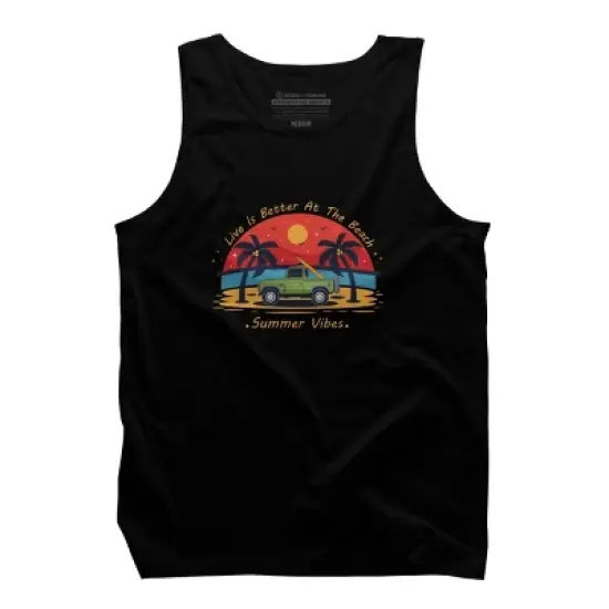 Men's Design By Humans Retro Live Is Better At The Beach By Typestock Tank Top image {2}
