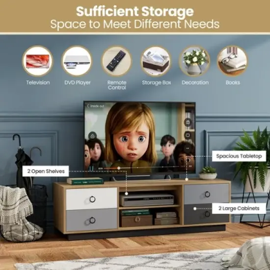 Costway 55'' TV Stand Entertainment Media Center w/ Storage Cabinets Adjustable Shelves image {4}