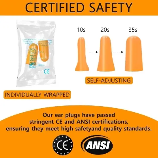 Quality Plugs Foam Ear Plugs 10 Pair - 32dB Soft Foam Ear Plugs for Sleeping Noise Cancelling Disposable - Individually Wrapped High Decibel image {3}