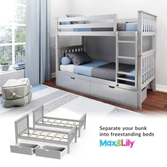 Max & Lily Twin over Twin Bunk Bed with Under Bed Storage Drawers image {4}