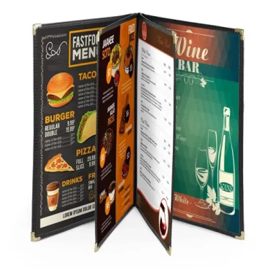 WeChef 40 Pack Restaurant Menu Covers 8.5 x 11" Book Style 4 Pages 8 Views Black image {5}