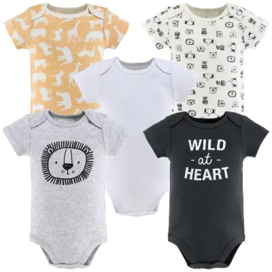The Peanutshell Baby Boy or Girl Short Sleeve Bodysuits, 5-Pack, Safari Animals, Newborn to 24 Months image {9}