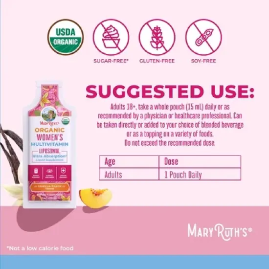 MaryRuth's Women's Multivitamin Liposomal, Vanilla Peach, Org, 0.5 oz 14-Pack image {2}