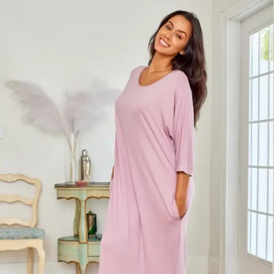 Women's Soft Knit Caftan Nightgown, Loungewear Oversized Pajamas Long Sleep Dress with Pockets image {5}