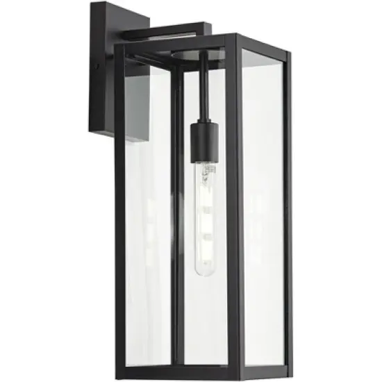 John Timberland Titan Modern Outdoor Wall Light Fixtures Set of 2 Mystic Black Rectangular Frame 20" Clear Glass for Post Exterior Barn image {6}