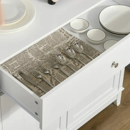 HOMCOM Modern 58" Kitchen Buffet with Hutch, Microwave Cabinet with Drawer and Storage Cupboard, White image {5}