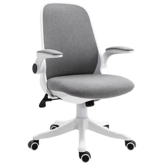 Vinsetto Linen-Touch Fabric Office Desk Chair Swivel Task Chair with Adjustable Lumbar Support, Height and Flip-up Padded Arms image {3}