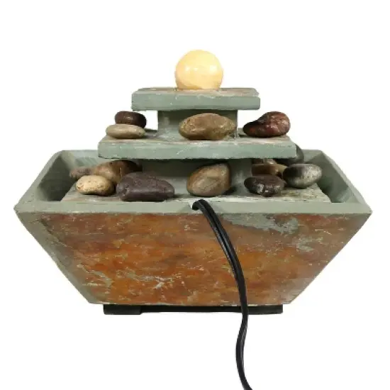 Sunnydaze Indoor Home Office Slate and Polished Stone Ball Tiered Tabletop Water Fountain with LED Light - 8" image {7}