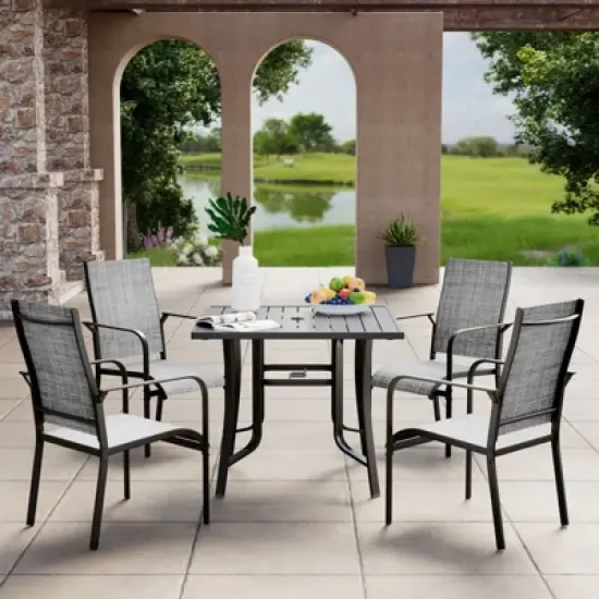 EROMMY 5 Piece Patio Dining Set, Outdoor Dining Table And Chairs Set For 4, 4 Textilene Chairs, 1 Iron Square Table, Patio Furniture Set For Deck image {10}