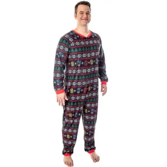 Marvel Adult Superhero Trio Ugly Sweater Print One Piece Pajama Union Suit Multi image {2}