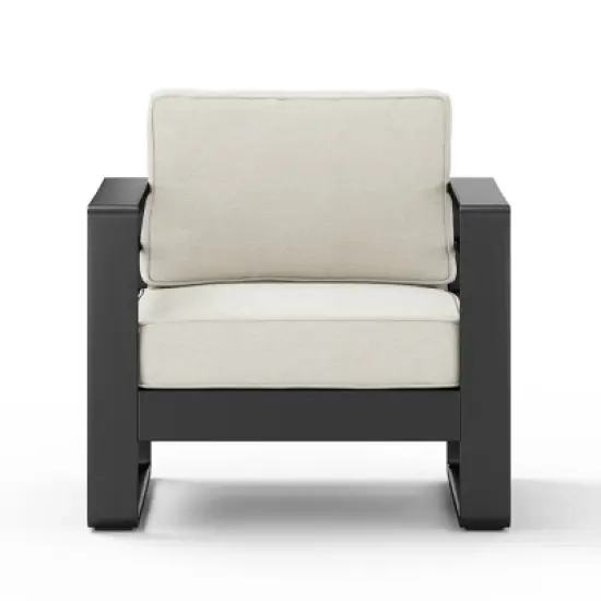 Outdoor Club Chair with Aluminum Frame and Beige Cushions, Modern Lounge Seating for Patio or Balcony-Maison Boucle image {1}