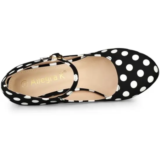 Allegra K Women's Polka Dots Platform Round Toe Ankle Strap Stiletto High Heel Pumps image {4}