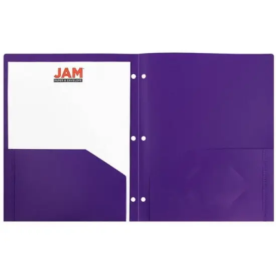 JAM 6pk Heavy Duty 3 Hole Punch 2 Pocket School Presentation Paper Folder Purple image {2}
