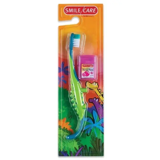 SmileMakers Toothbrush Soft and Floss Kit - Green Dinosaur image {3}