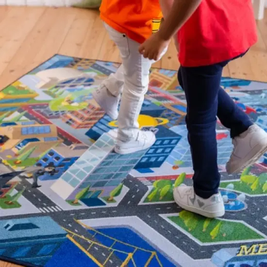 KC CUBS | Justice League Boy & Girl Kids Metropolis City Road Car Vehicle Traffic Educational Learning & Game Nursery Classroom Rug image {5}