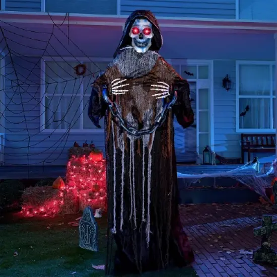 Joyfy 67" Halloween Outdoor Decorations, Life Size Animatronics Grim Reaper with Chain, Scary Haunted House Props for Garden Yard Lawn Decorations image {5}
