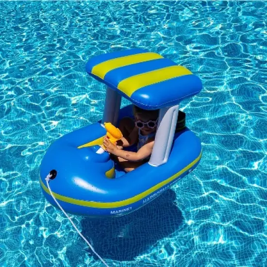 Zone Tech Inflatable Pool Boat Floats for Kids - Toddler Blue Harbor Master Inflatable Boat Pool Float Ride On with Fun Water Toy Squirter image {5}