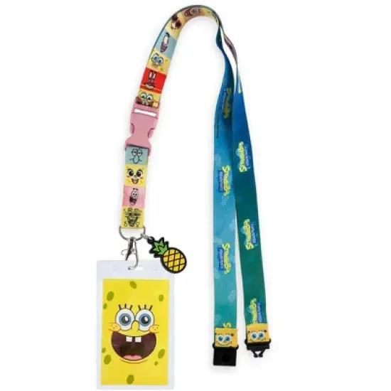 Nickelodeon SpongeBob SquarePants Lanyard With Badge Breakaway ID Holder and 2" Pineapple Rubber Charm Multicolored image {5}