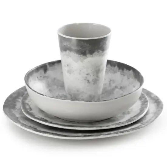 Gibson Elite Organic Decal 16 Piece Melamine Dinnerware Set in Gray image {1}