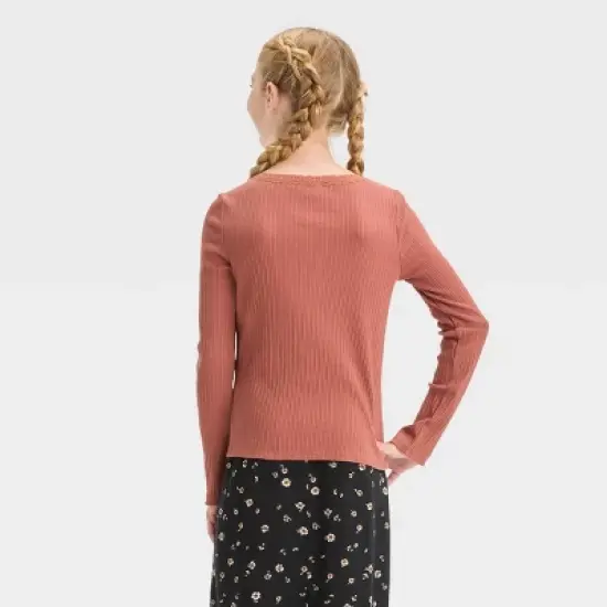 Girls' Long Sleeve Pointelle Lace T-Shirt - art class&trade; image {1}