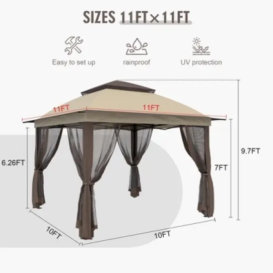 YARDSIGHT 11x11 Ft Pop Up Gazebo with Mosquito Netting, Portable Outdoor Canopy Tent for Patio, Garden, Backyard & Events image {1}