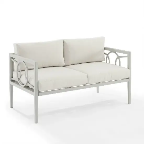 Ashford 2pc Outdoor Metal Conversation Set - Cream - Crosley image {8}