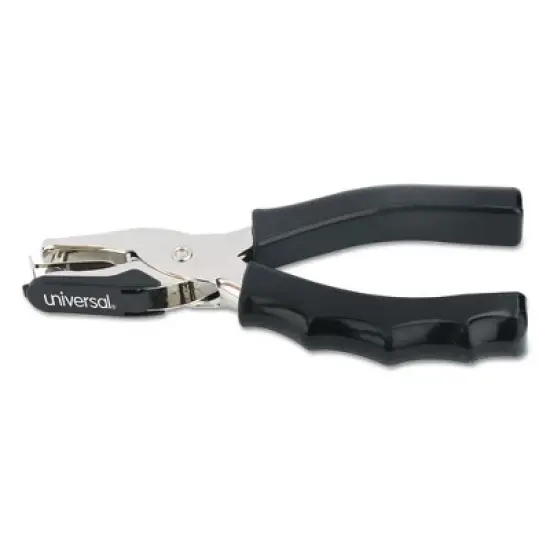 Universal Eight-Sheet Handheld One-Hole Punch, 1/4" Holes, Metal with Rubber Grip, Black image {1}