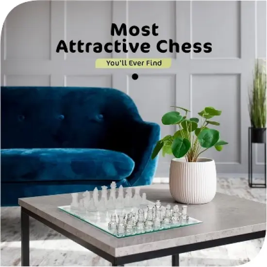 Modern 9.7" Glass Chess Set with Solid Clear & Frosted Pieces, Crystal Board, Felt Padding Included &ndash; Elegant & Durable Deluxe Game Set image {5}