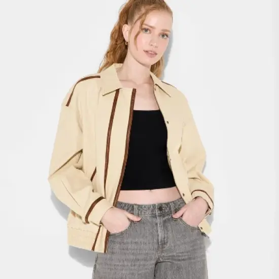 Women's Canvas Faux Leather Trim Bomber Jacket - Wild Fable&trade; Beige image {3}