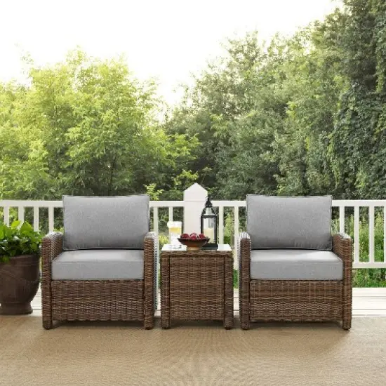 Bradenton 3pc Outdoor Wicker Arm Chairs with Side Table - Crosley image {2}