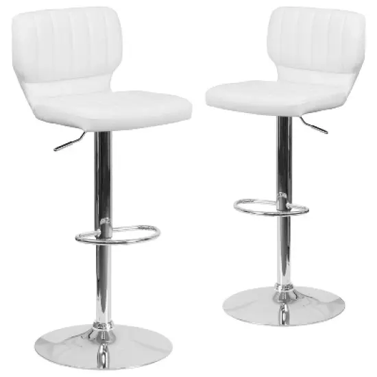 Merrick Lane Set of Two Swivel Bar Stools with Vertical Stitched Back and Adjustable Chrome Base with Footrest image {10}