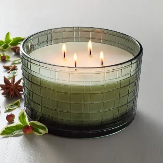 Textured Glass Mulled Spice Jar Christmas Candle Green 24oz - Hearth & Hand&trade; with Magnolia image {1}