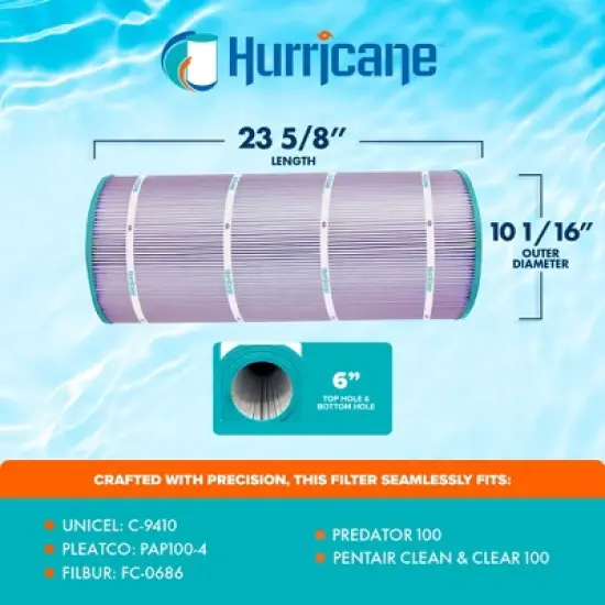 Hurricane 2 Pack HF9410-01P Platinum Purple Pool Filter Cartridge for PAP100-4, Unicel C-9410, Filbur FC-0686, Predator 100, Pentair Clean & Clear 100 image {2}
