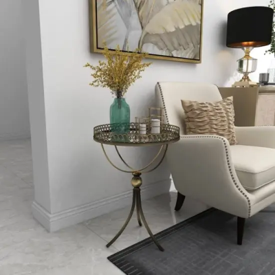 Metal and Glass Round Pedestal Table Gold - Olivia & May image {12}