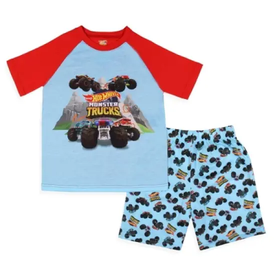 Hot Wheels Boys' Monster Trucks Toys Tossed Print Sleep Pajama Set Shorts Multicolored image {6}