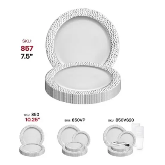 Smarty Had A Party 7.5" White w/ Silver Hammered Rim Plastic Salad Plates - 120 pcs image {5}
