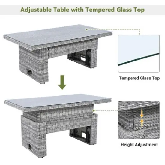 Outdoor Rattan Furniture Set, Patio Seating Group Conversation Set with Height-Adjustable Table and Recliner Seats -ModernLuxe image {3}