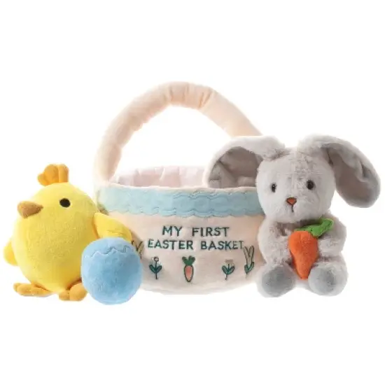 Easter Baby Plush Playset with Easter Basket, Bunny Holding Carrot, Easter Egg, and Squeaky Chicken, Sensory and Decorative Toys for Babies & Newborns image {8}