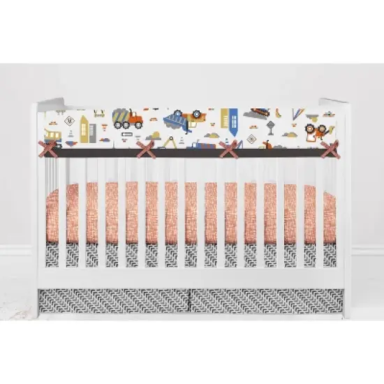 Bacati - Construction Yellow Orange Blue Gray 6 pc Crib Bedding Set with Long Rail Guard Cover image {5}