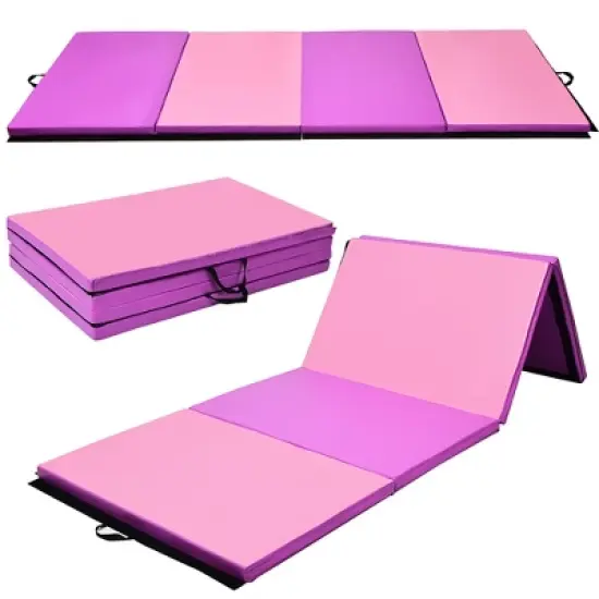 Costway 4'x 10'x 2''Folding Gymnastics Tumbling Mat Indoor Outdoor Gym Stretching Yoga Black\ Blue\Multicolor\Purple+Pink image {12}